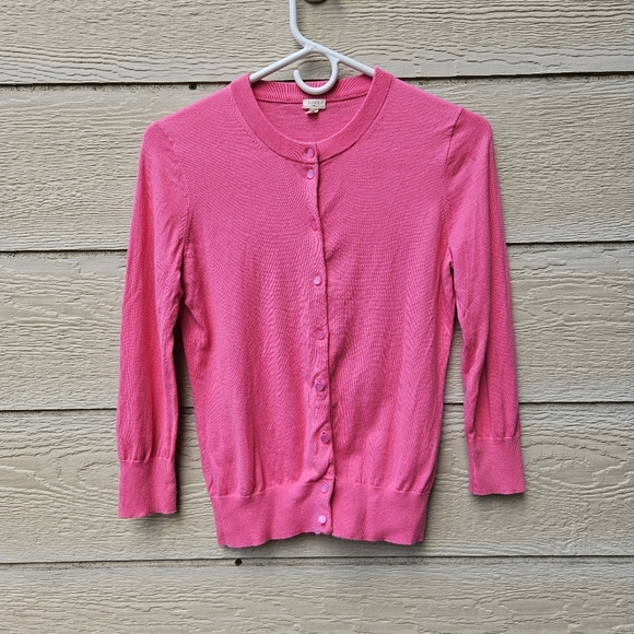 J. Crew pink cotton 3/4 sleeve Clare Cardigan Sweater small - Picture 1 of 6